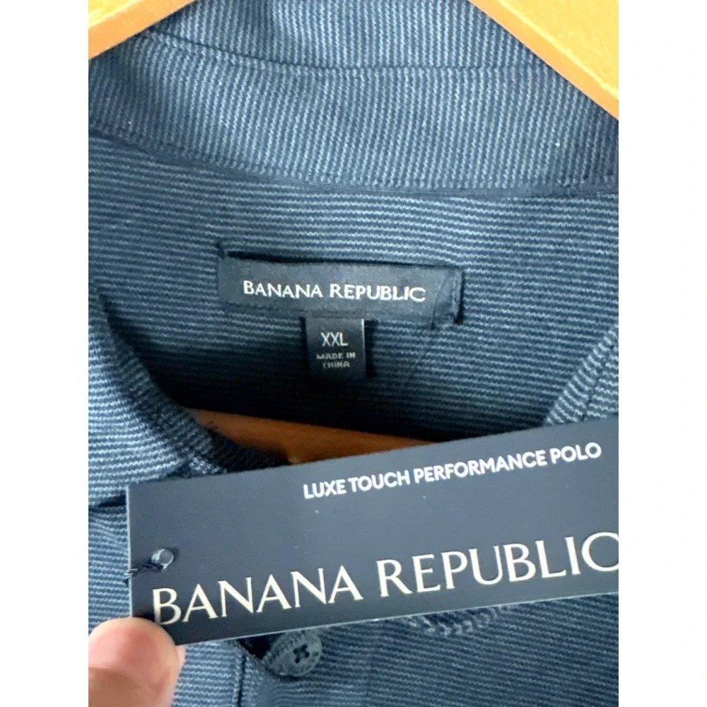Banana Republic Luxe Touch Performance Polo Shirt Mens XXL Dark Grey Striped NWT